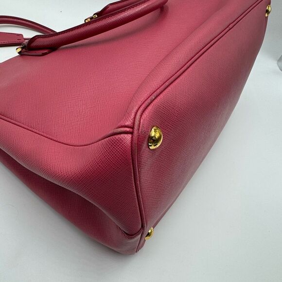 Auth Prada Pink Saffiano Leather Double Zipper Lux Galleria Tote Bag - Picture 6 of 13